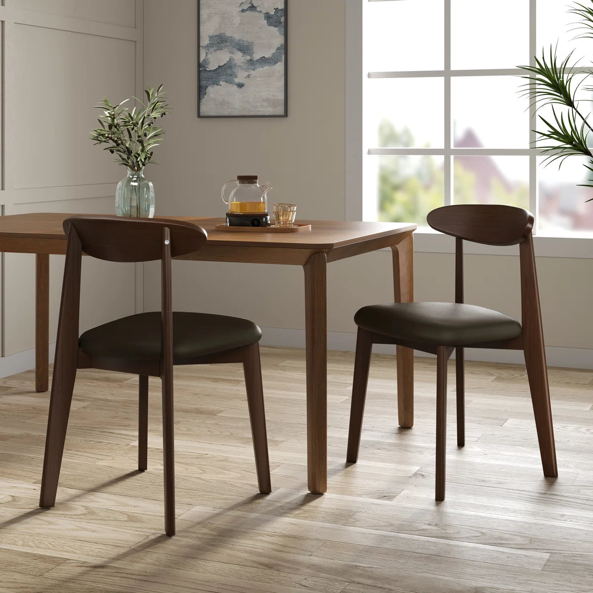 Seat with Ergonomic Back Support – Modern Scandinavian Dining Chair, Sturdy Hardwood Frame & Soft Fabric Upholstery for Kitchen, Cafe, or Office (Set of 2)